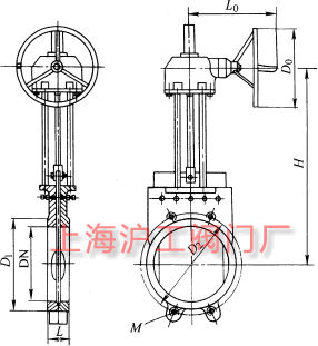 Z573X-6、Z573X-10 型铸铁锥齿轮传动对夹式浆液阀主要外形及结构尺寸示意图